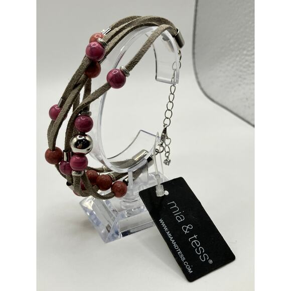 NWT! Mia & Tess Beaded Suede Illusion Mauve 9.5" Bracelet! - Picture 7 of 16